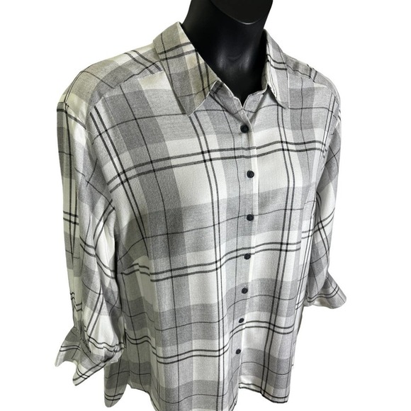 FRYE & Co. Pocono Gray Plaid Flannel Button Down Shirt Women's Size 2X NWT - Picture 3 of 11